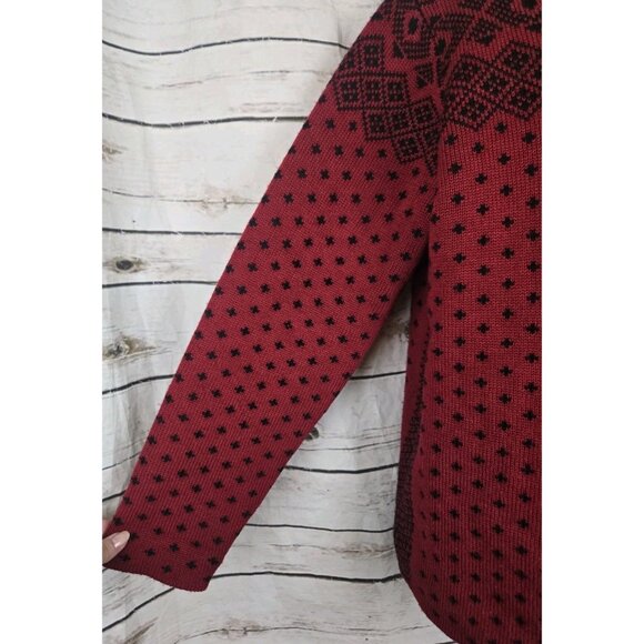 Lands End Red 100% Wool Sweater Cardigan L 14-16 Womens Fair Isle Full Zip - Picture 4 of 7